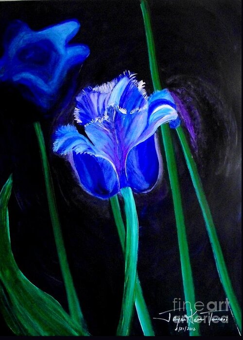 Blue Tulip Canvas Print Greeting Card featuring the painting Blue Tulip Variation by Jayne Kerr 