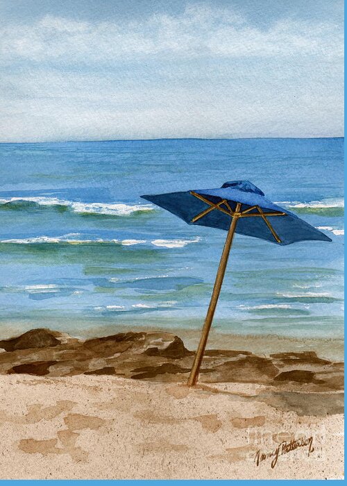 Blue Umbrella Greeting Card featuring the painting Blue Umbrella by Nancy Patterson