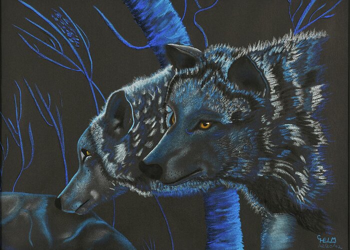 Wolf Photographs Greeting Card featuring the drawing Blue Wolves by Mayhem Mediums
