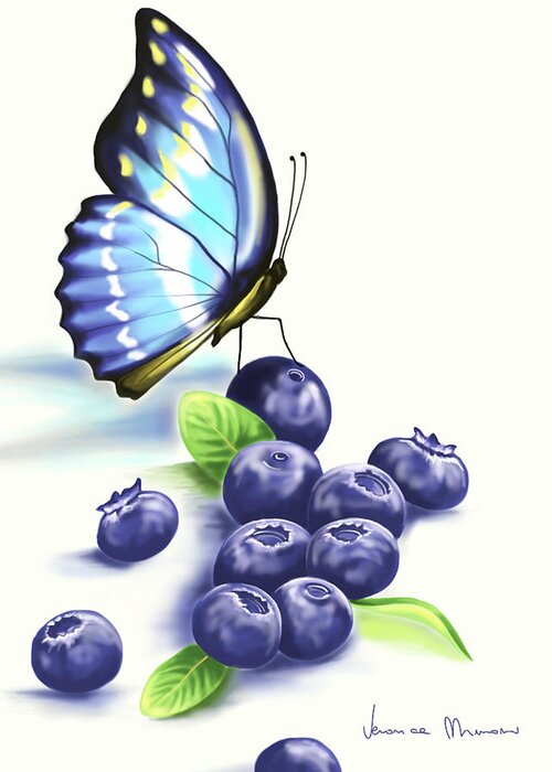 Ipad Greeting Card featuring the painting Blueberries and Butterfly by Veronica Minozzi