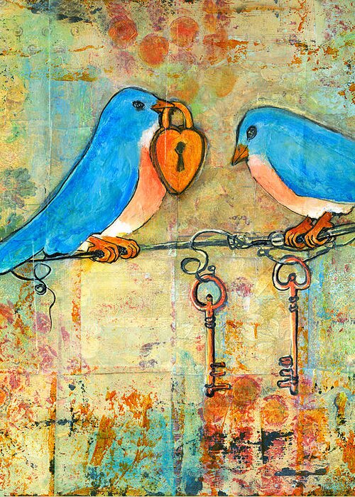 Bluebird Greeting Card featuring the painting Key to My Heart by Blenda Studio