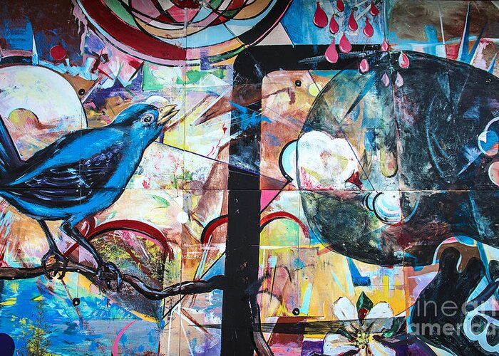Mural Greeting Card featuring the mixed media Bluebird Sings by Terry Rowe