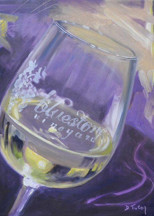 Wine Greeting Card featuring the painting Bluestone Vineyard Wineglass by Donna Tuten