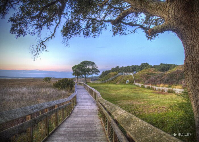 Fort Fisher Scene Greeting Card featuring the digital art Boardwalk To History by Phil Mancuso