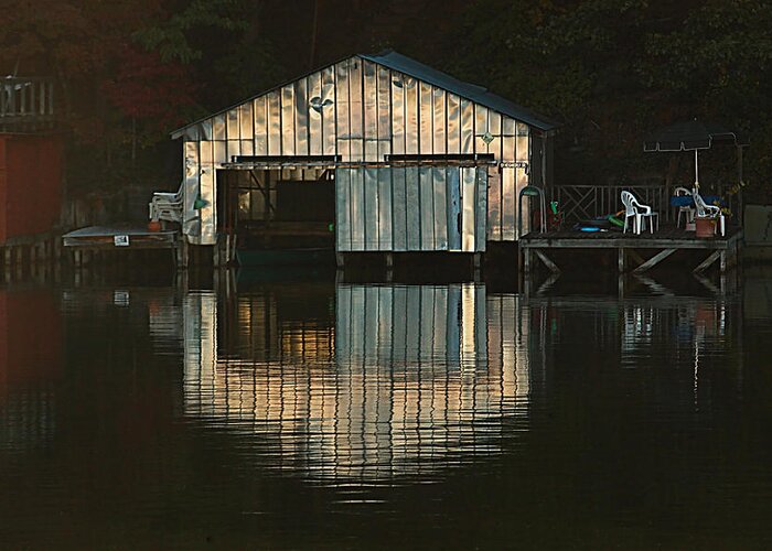 Boat Houses Greeting Card featuring the photograph Boat House Effects by Tammy Schneider