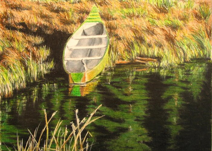 Landscape Greeting Card featuring the drawing Boat on Fawn Lakes by Kenny King