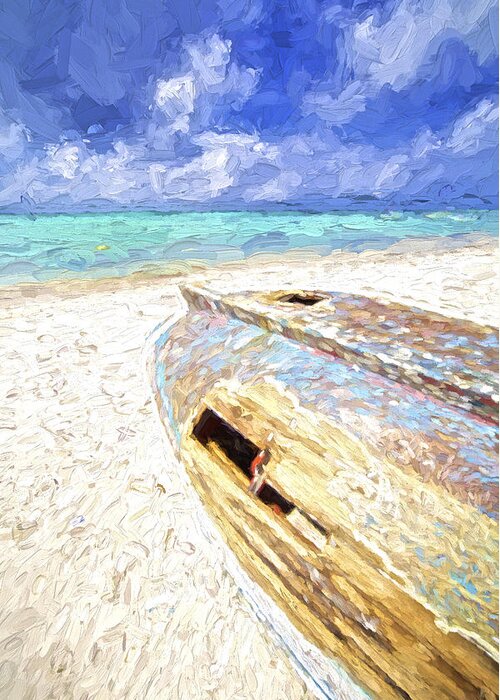 Seascape Greeting Card featuring the painting Boat Wreck of Aruba by David Letts