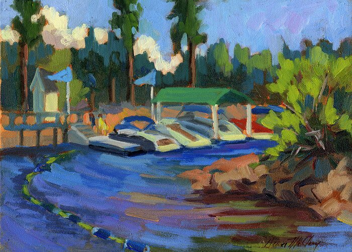 Lake Arrowhead Greeting Card featuring the painting Boating at Lake Arrowhead by Diane McClary