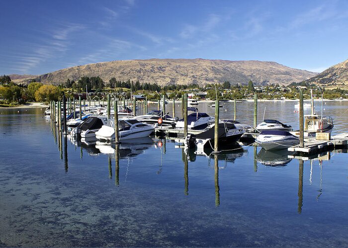 Boats Greeting Card featuring the photograph Boats on Lake Wanaka by Venetia Featherstone-Witty