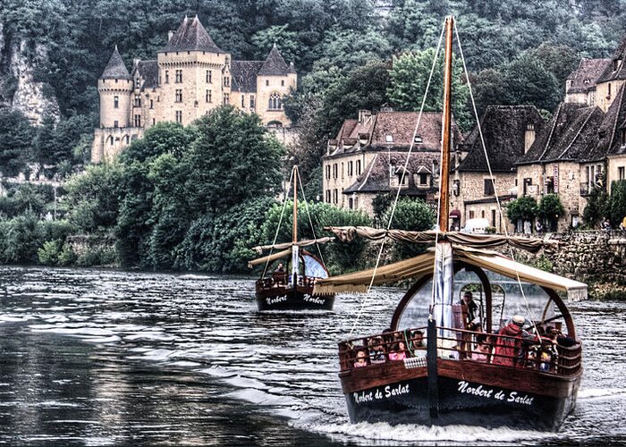 France Greeting Card featuring the photograph Boats sailing the Dordogne river in La Roque Gageac by Weston Westmoreland