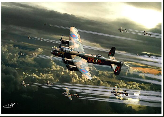 Avro Lancaster Greeting Card featuring the digital art Bomber Stream by Peter Van Stigt