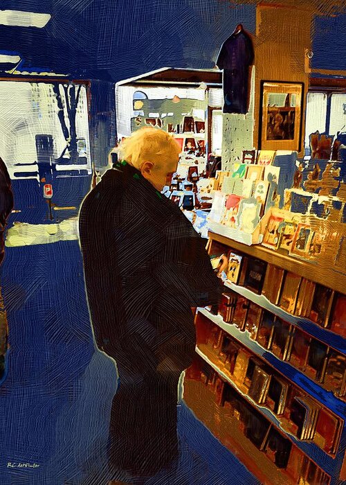 Man Greeting Card featuring the painting Bookstore Dreamer by RC DeWinter