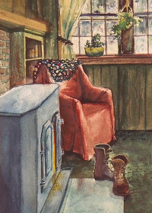 Still Life Greeting Card featuring the painting Boots by Joy Nichols