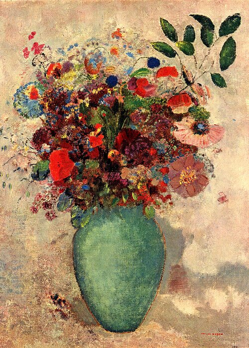 Flowers Greeting Card featuring the painting Bordeaux by Odilon Redon