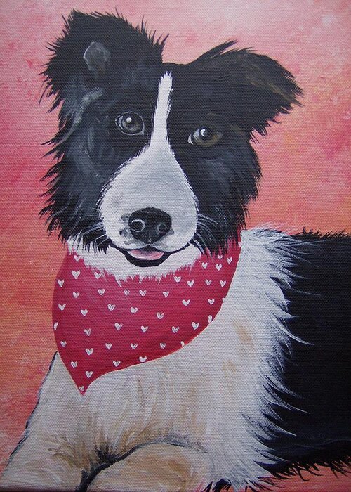   Border Collie Greeting Card featuring the painting Border Collie by Leslie Manley