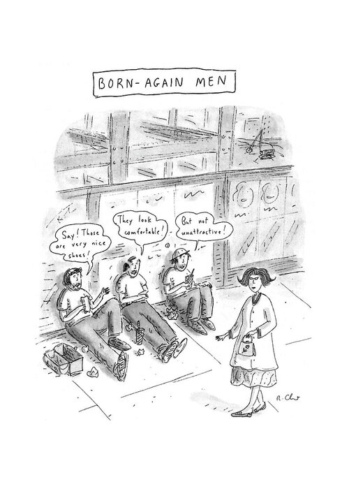 Urban Greeting Card featuring the drawing Born-again Men by Roz Chast