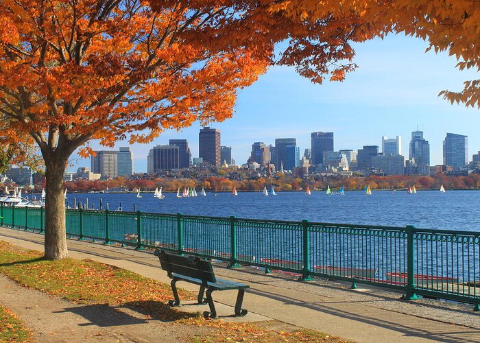 Boston Greeting Card featuring the photograph Boston Charles River in Autumn by John Burk