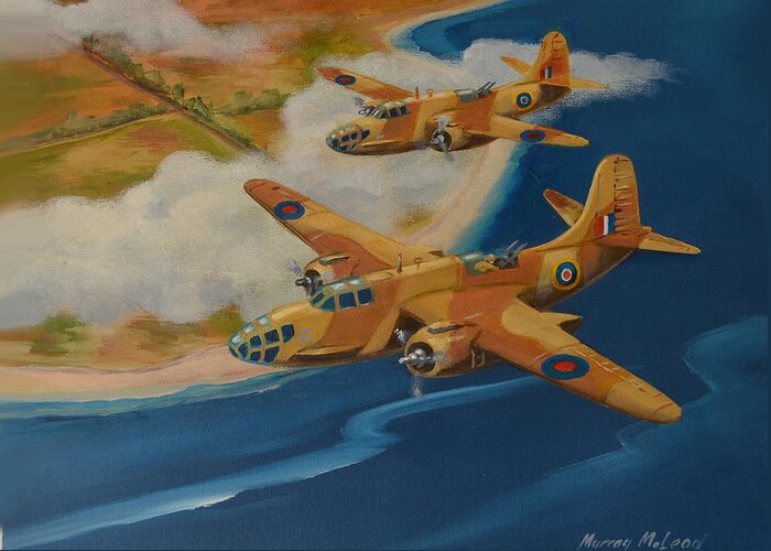Aviation Art Greeting Card featuring the painting Boston Duo by Murray McLeod