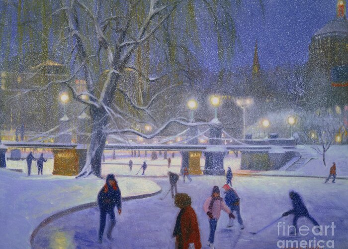 Boston Public Garden Greeting Card featuring the painting BostonTwilight Blues by Candace Lovely