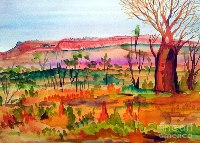 Northern Territory Greeting Card featuring the painting Bottle Tree in the Kimberley Northern Territory Australia by Roberto Gagliardi