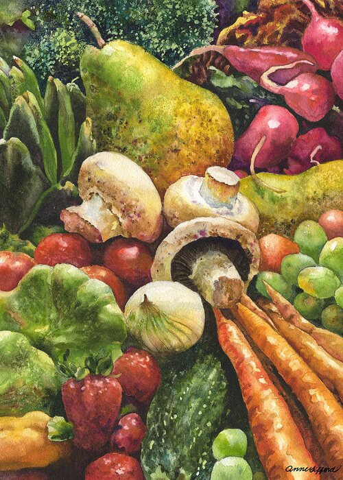 Vegetables Painting Greeting Card featuring the painting Bountiful by Anne Gifford