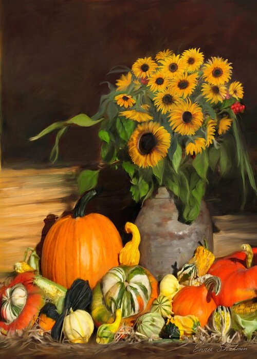 Floral Greeting Card featuring the painting Bountiful Harvest - Floral Painting by Portraits By NC