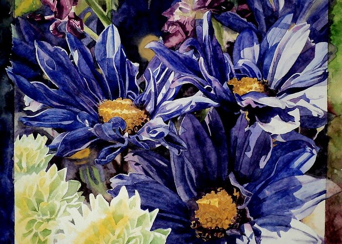 Purple Greeting Card featuring the painting Bouquet Blues by Jeffrey S Perrine