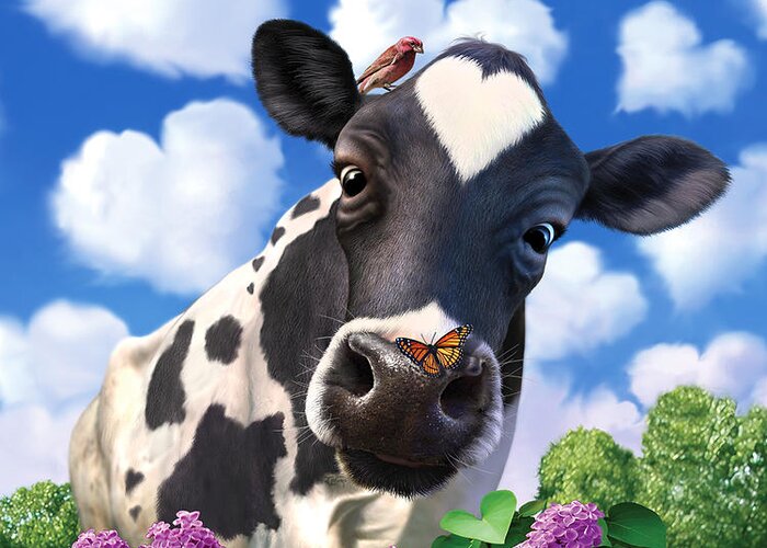 Cow Greeting Card featuring the digital art Bovinity by Jerry LoFaro