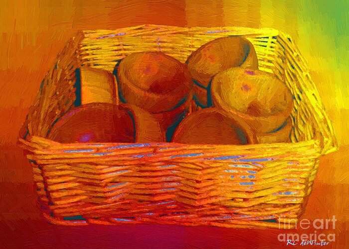 Basket Greeting Card featuring the painting Bowls in Basket Moderne by RC DeWinter