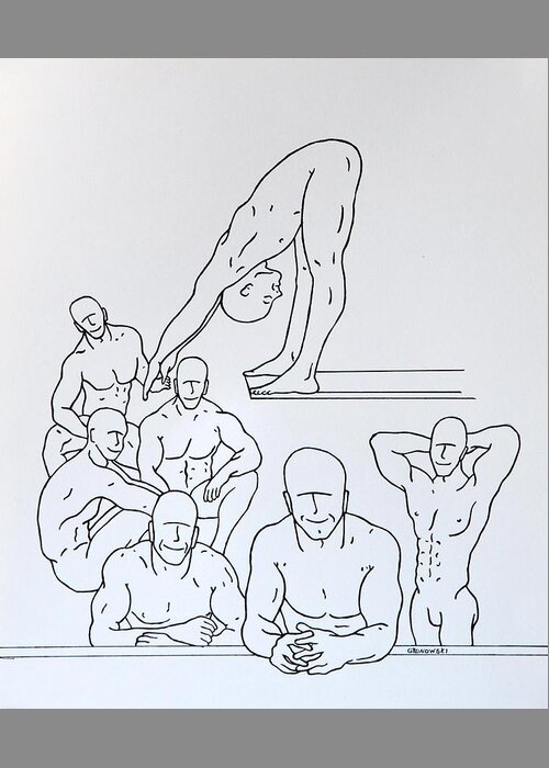 Figurative Greeting Card featuring the drawing Boys At Play #5 by Thomas Gronowski