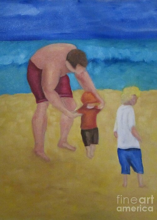 Beach Greeting Card featuring the painting Paul, Brady Gavin at the Beach by Patricia Cleasby
