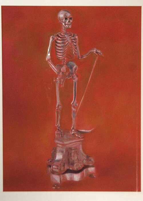 Skeleton- Vanitas - Memento Mori- Still Life -pastel Greeting Card featuring the drawing Brass Skeleton by Paez Antonio