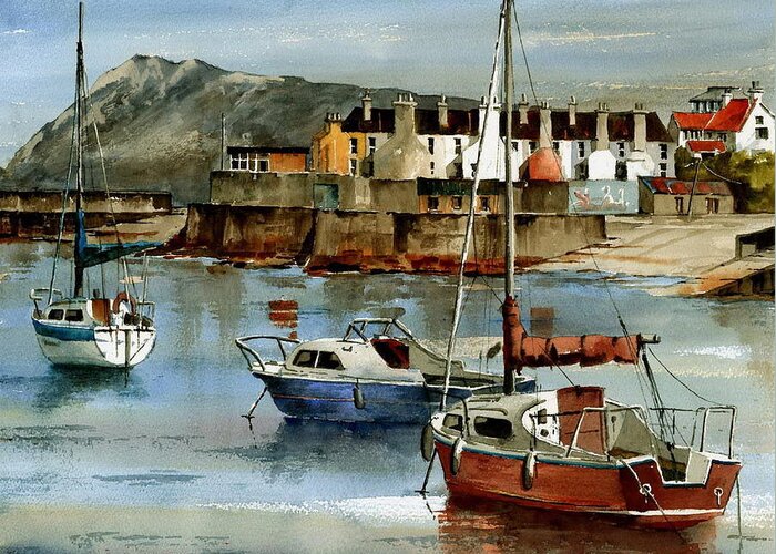 Val Byrne Greeting Card featuring the painting Bray Harbour in Wicklow by Val Byrne
