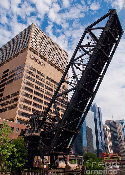 Chicago Downtown Greeting Card featuring the photograph Bridge over the Chicago River by Dejan Jovanovic