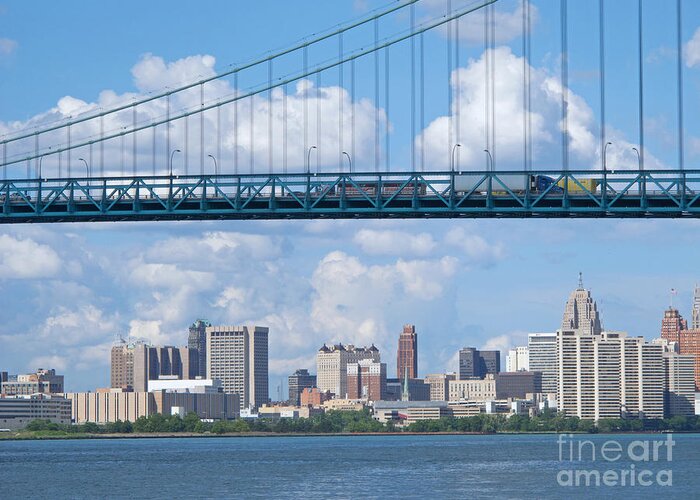 Bridge Greeting Card featuring the photograph Bridging the Detroit River by Ann Horn