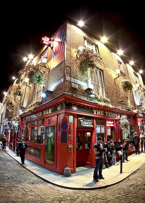 Dublin Greeting Card featuring the photograph Bright Lights of Temple Bar in Dublin Ireland by Mark E Tisdale