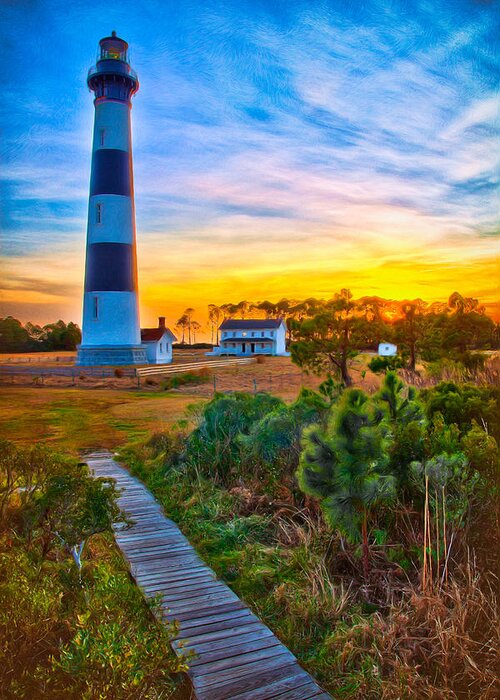 Bodie Greeting Card featuring the painting Bright Sunset at Bodie - Outer Banks II by Dan Carmichael