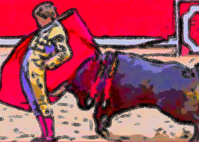 Bull Greeting Card featuring the painting Brilliant Bullfighter by Bruce Nutting