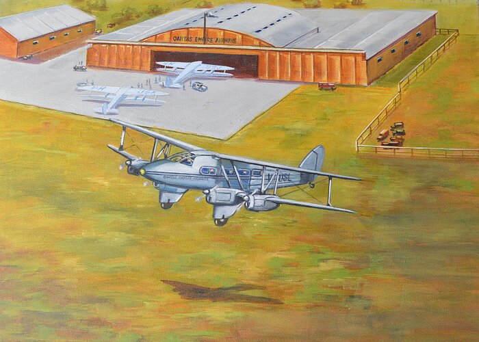 Aviationart Greeting Card featuring the painting Brisbane Airport 1935 by Murray McLeod