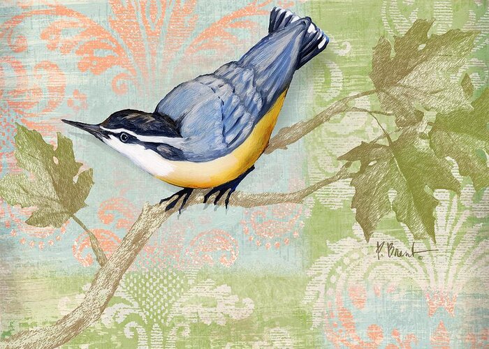 Fabric Greeting Card featuring the painting Brocade Songbird III by Paul Brent
