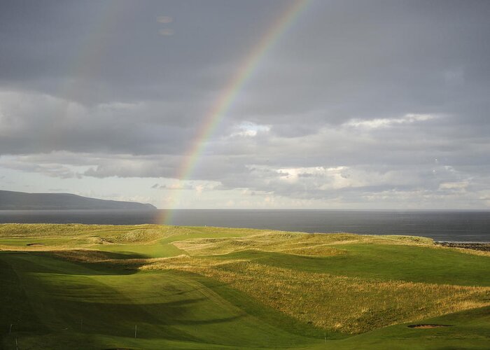 Ilight Greeting Card featuring the photograph Brora Golf Course Rainbow by Sally Ross