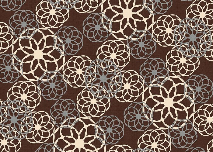 Brown Greeting Card featuring the mixed media Brown and Silver Floral Pattern by Christina Rollo