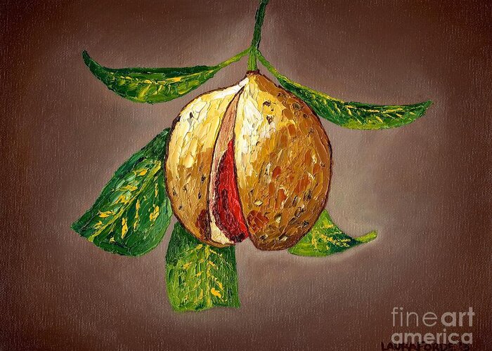 Nutmeg Greeting Card featuring the painting Brown Glow Nutmeg by Laura Forde