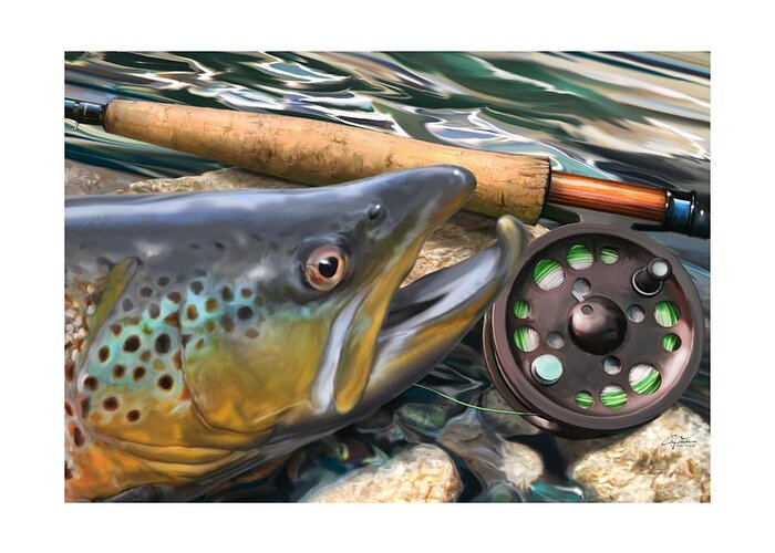 Sports Greeting Card featuring the digital art Brown Trout Sunset by Craig Tinder