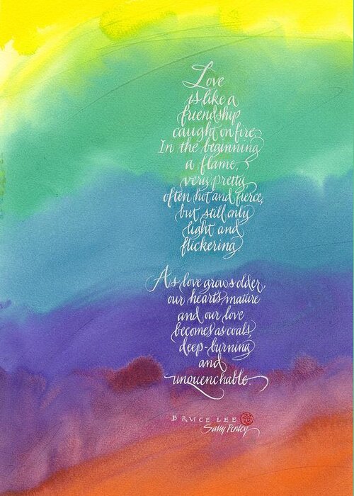 Calligraphy Greeting Card featuring the painting Bruce Lee on Love by Sally Penley