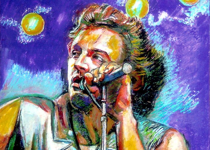 Bruce Sprinsteen Greeting Card featuring the painting Bruce Springsteen by Stan Esson