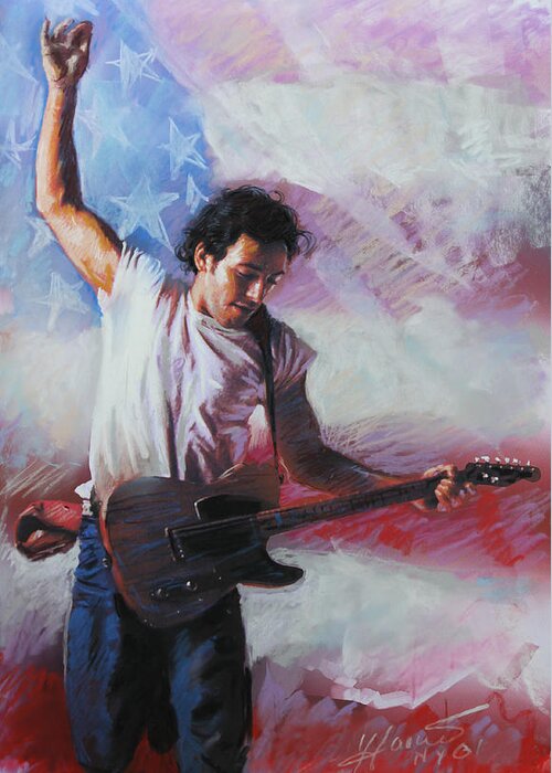 Singer Greeting Card featuring the mixed media Bruce Springsteen The Boss by Viola El