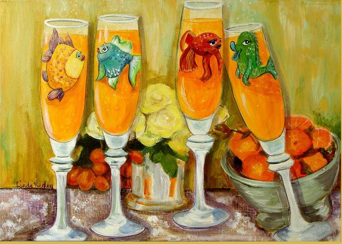 Mimosa Greeting Card featuring the painting Brunch Bunch Mimosas by Linda Kegley