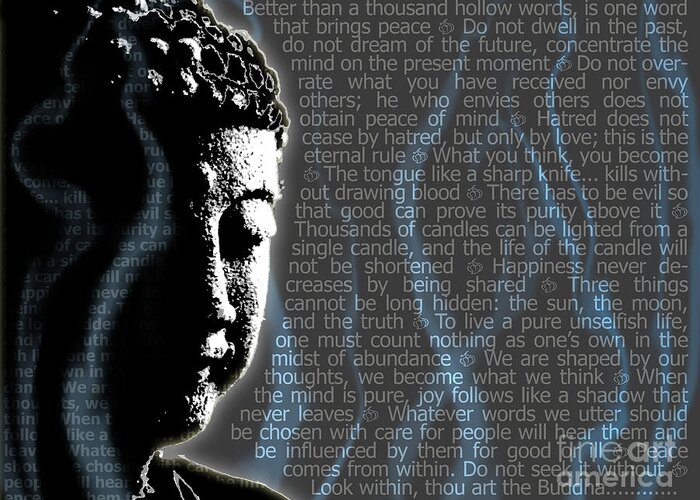 Buddha Greeting Card featuring the digital art Buddha quotes by Sassan Filsoof