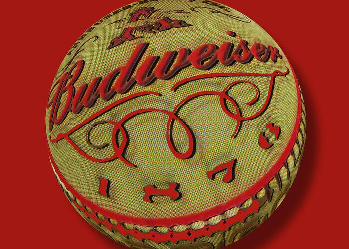 Budweiser Greeting Card featuring the painting Budweiser Cap Orb by Tony Rubino